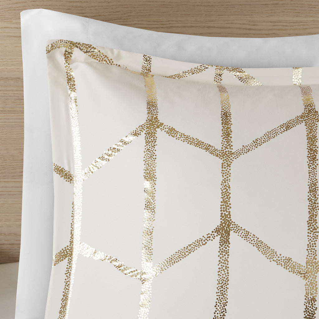 Cream Metallic Printed Comforter Set,