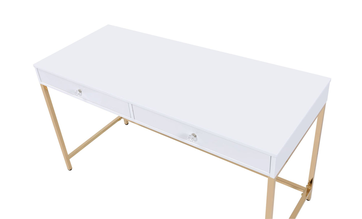 ACME Ottey Vanity Desk in White High Gloss & Gold Finish