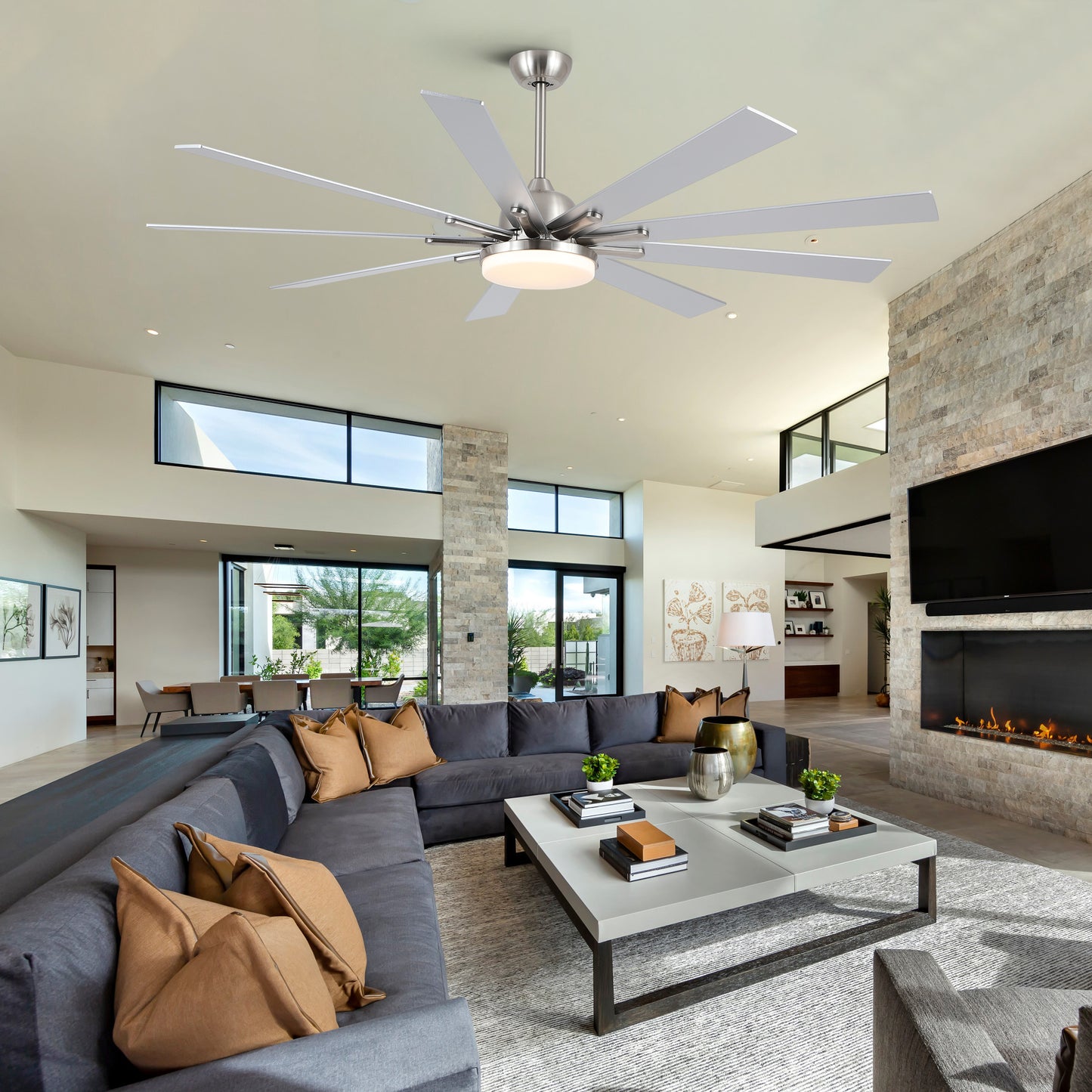 72" Indoor Brushed Nickel Smart Ceiling Fan with LED Light