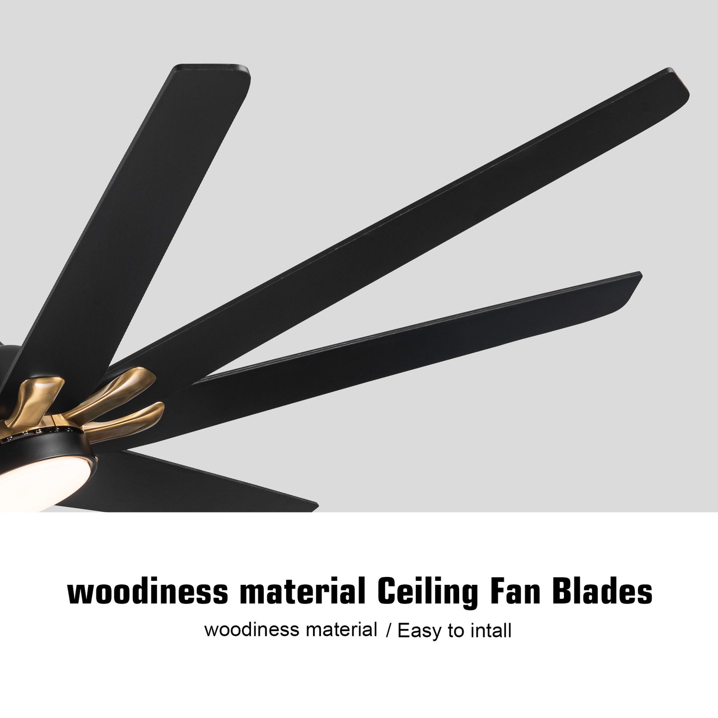 72" Black Wooden Large Ceiling Fan With LED Light and Remote Control