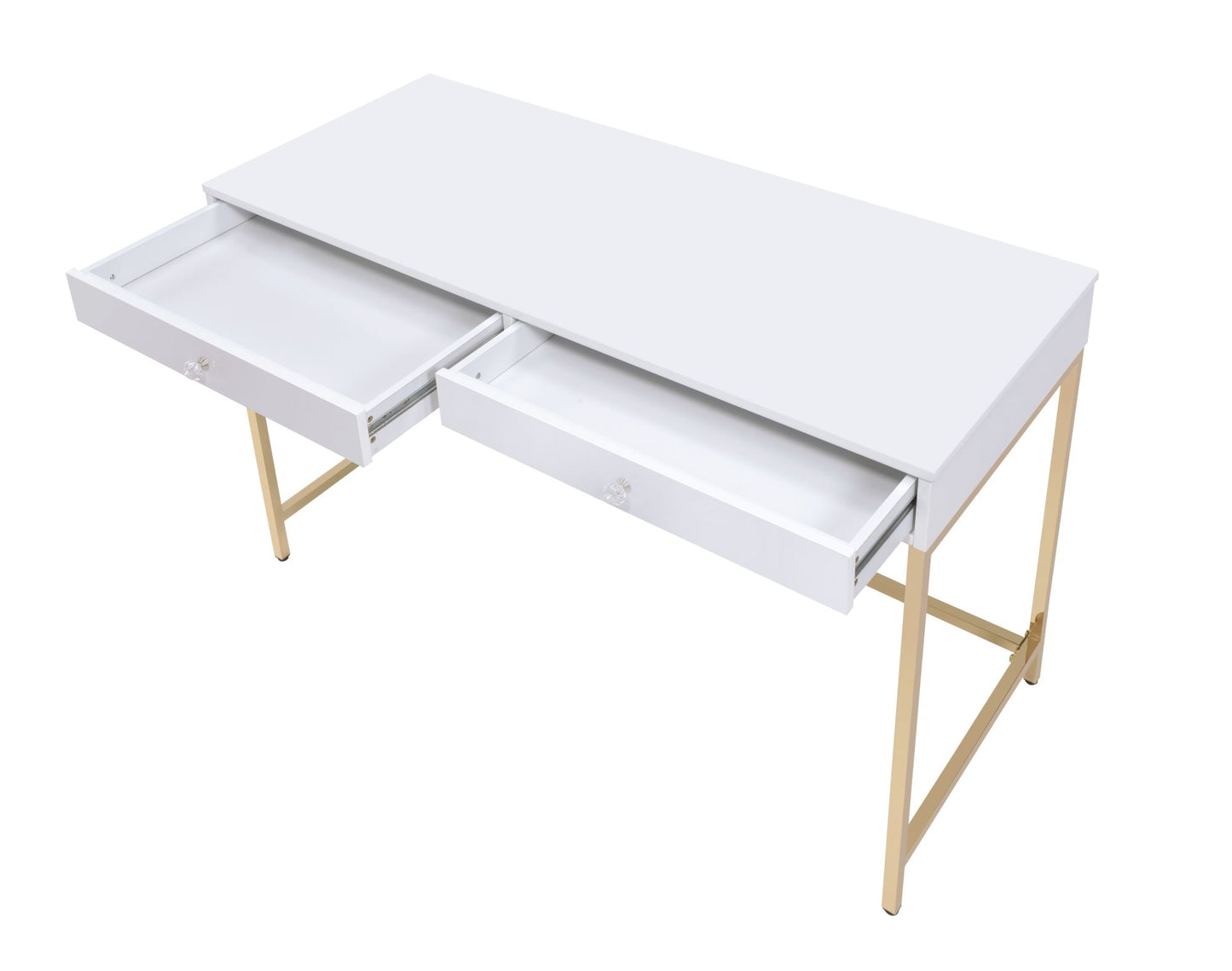 ACME Ottey Vanity Desk in White High Gloss & Gold Finish