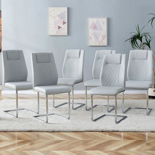 Light Grey Faux Leather Cushioned Chairs, set of 6