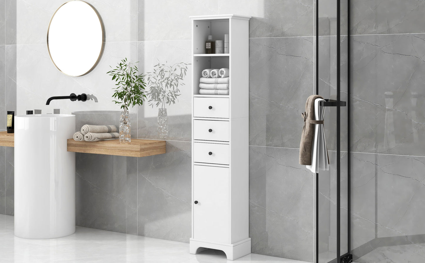 White Tall Bathroom Cabinet