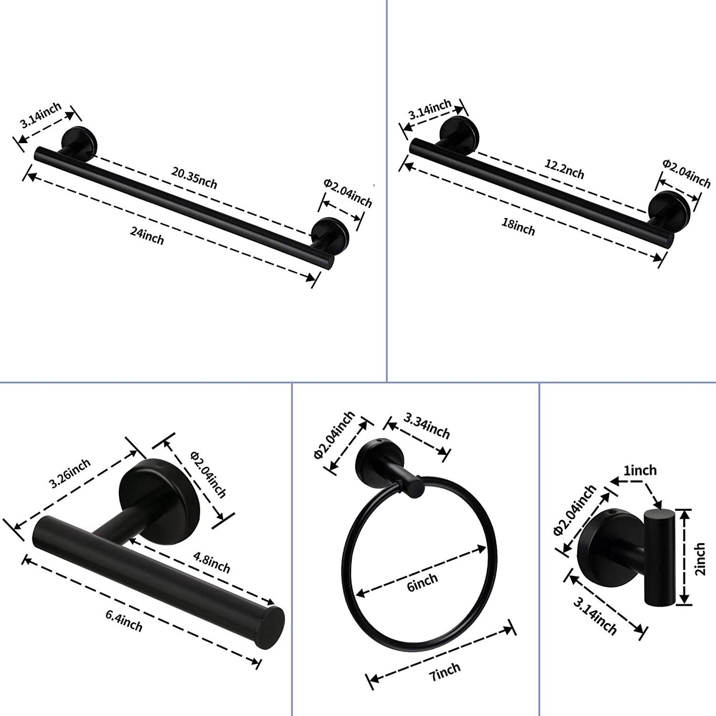 6 Piece Stainless Steel Bathroom Towel Rack Set