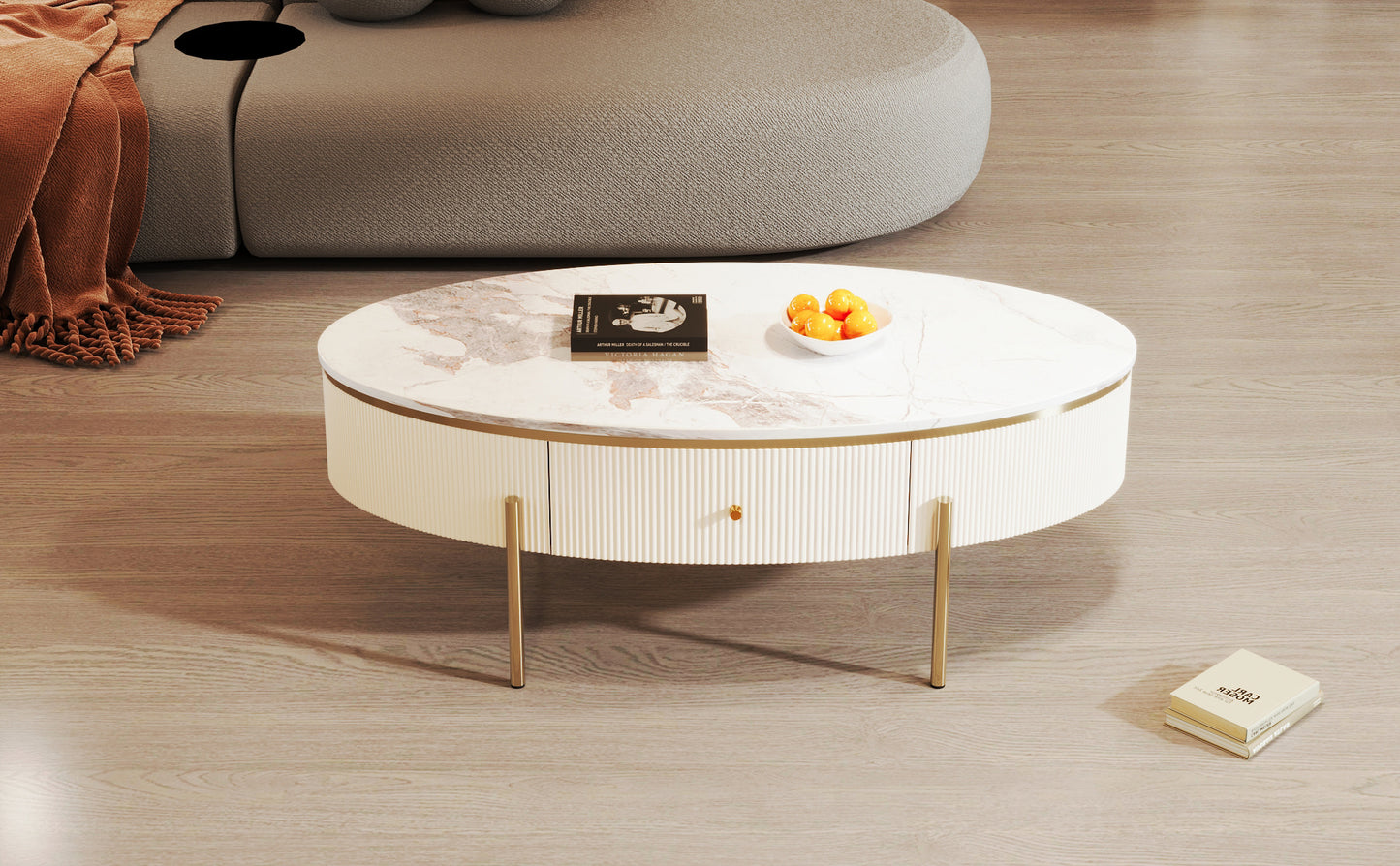 Modern Oval Coffee Table with 2 large Drawers