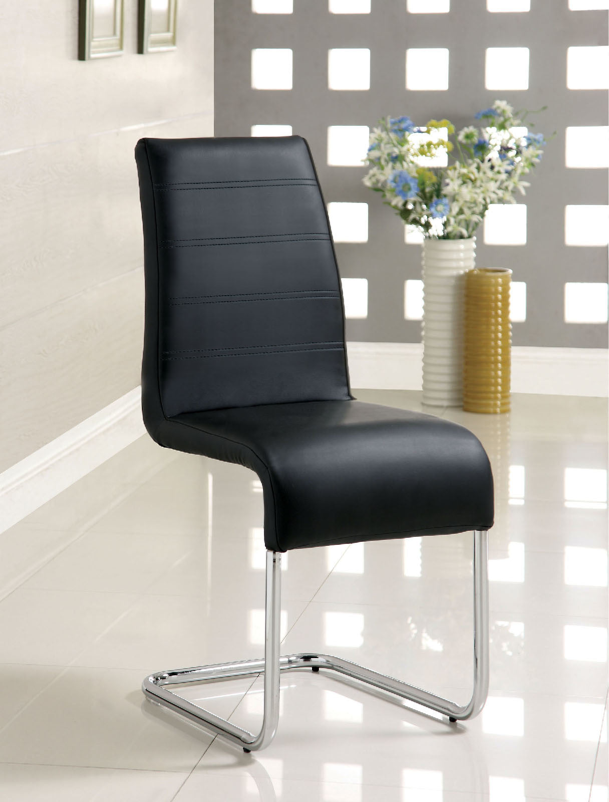 Contemporary Black Padded Leatherette 2pc Side Chairs Set