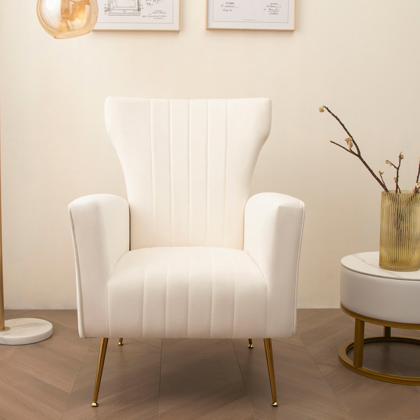 Wingback Velvet Accent Chair with Gold Legs