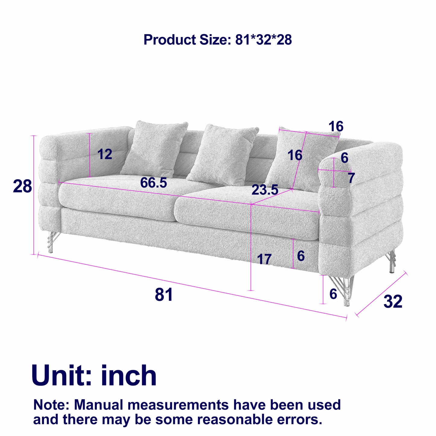 Black teddy 81" Oversized 3 Seater Sectional Sofa