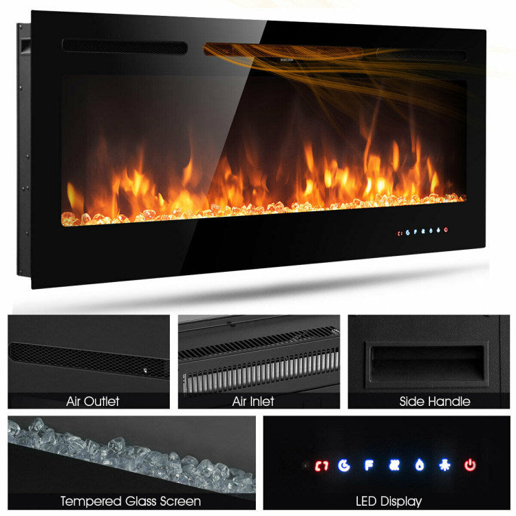 50" Recessed Electric Insert Wall Mounted Fireplace