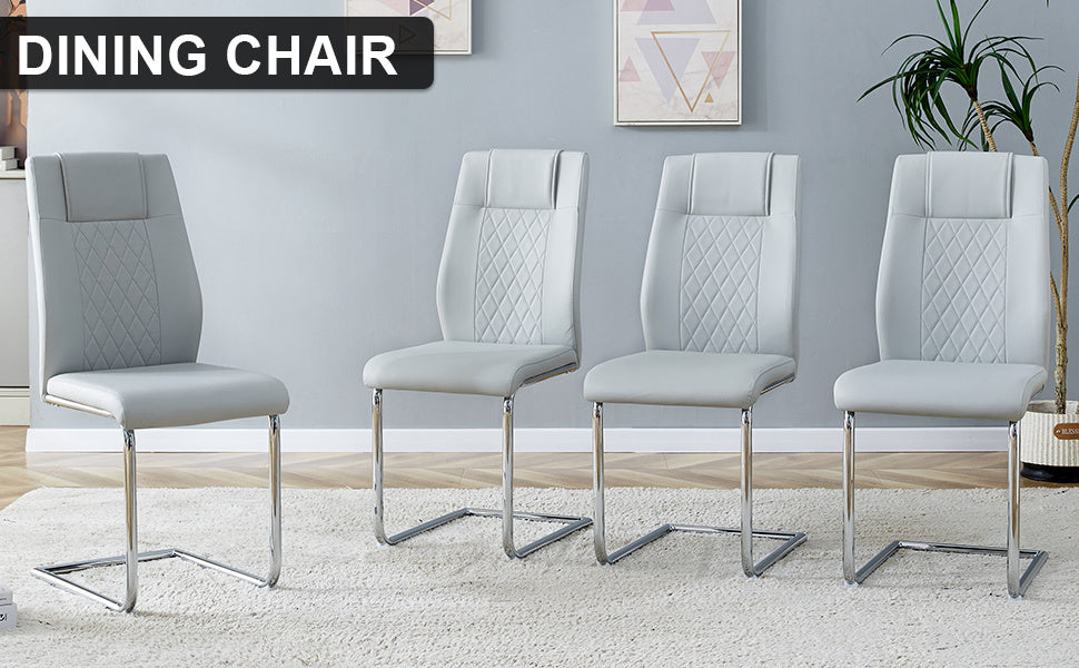 Light Grey Faux Leather Cushioned Chairs, set of 6