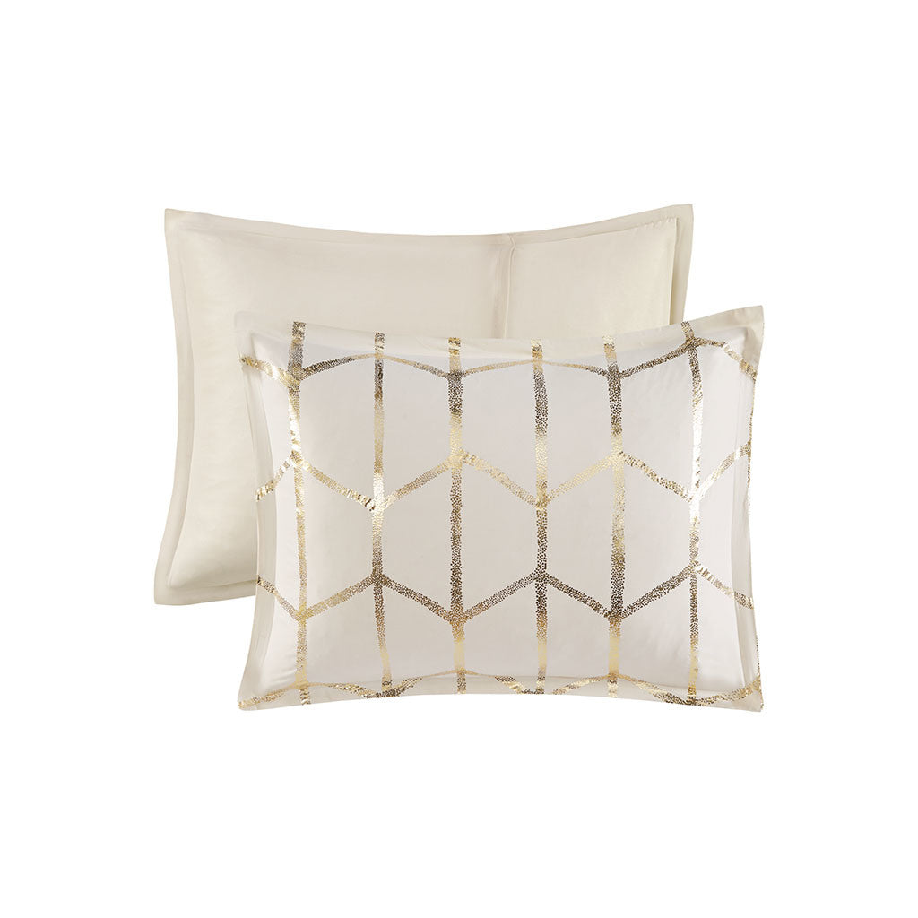 Cream Metallic Printed Comforter Set,