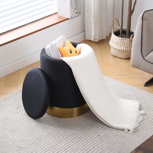 Faux Leather Round Storage Ottoman Footrest Stool