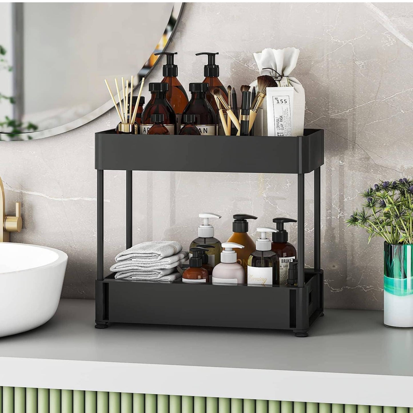 2 Under Sink Bathroom Organizer, Pull Out